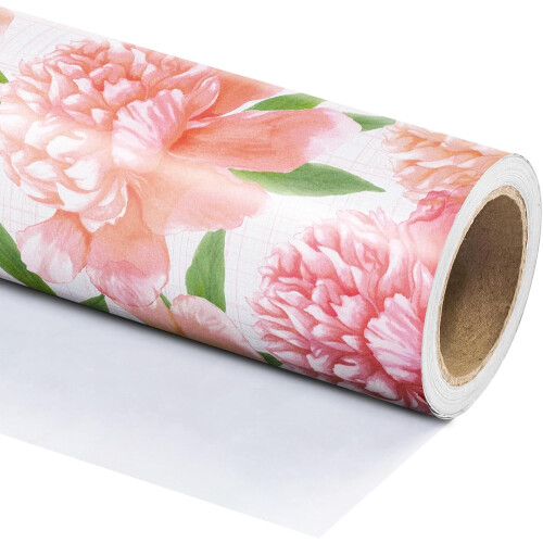 Geschenkpapierrolle mit Blumenmuster – 43 cm x 10 m – Rosa & 2