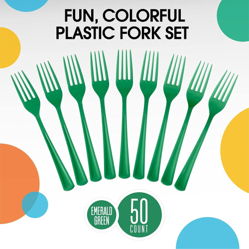 Garfos de plástico verde esmeralda, pacote com 50 unidades, 19 cm (7,5 polegadas) 2