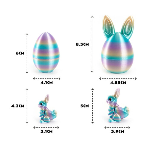3D-gedruckte Osterhasen-Eier – beweglich, 6 cm, Set 2