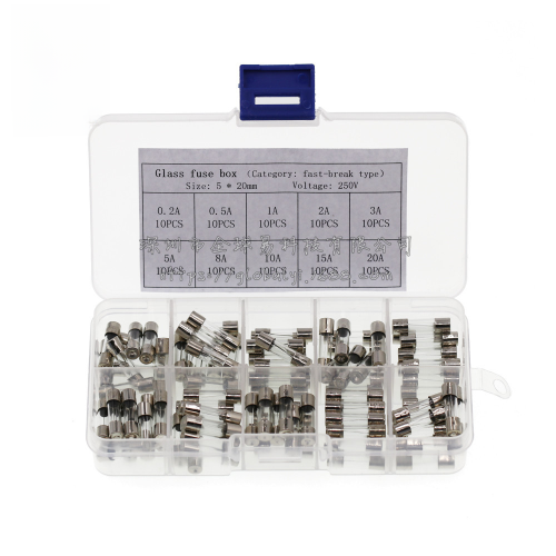 100 κουτιά με γυάλινες ασφάλειες 5x20mm 0,2A~20A/0,2A-1 σωλήνα ασφαλειών με κουτί 1
