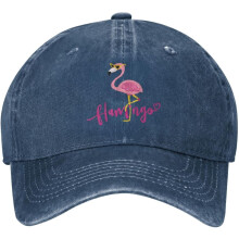 Grappige baseballpet van gewassen denim met flamingoprint en verstelbare sluiting
