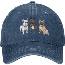 Vintage gewassen denim pet met Franse bulldog
