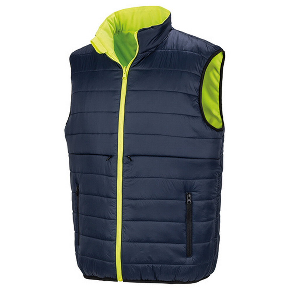 (L, Fluorescent Yellow/Navy) Result Safeguard Mens Reversible Soft Padded Safety Gilet