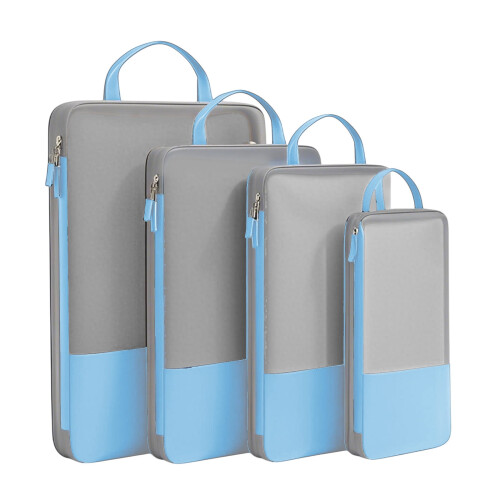 Set di 4 cubi per la compressione dei bagagli da viaggio, colore azzurro cielo. 1
