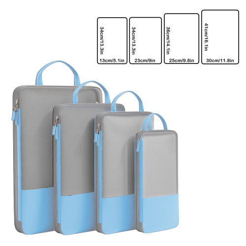 Set di 4 cubi per la compressione dei bagagli da viaggio, colore azzurro cielo. 2