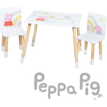 Set table and 2 child chairs - ROBA - Peppa Pig - Solid wood legs - White / Pink / Natural