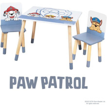 Set table and 2 children's chairs - ROBA - Paw Patrol - Solid wood legs - White / Sky / Natural