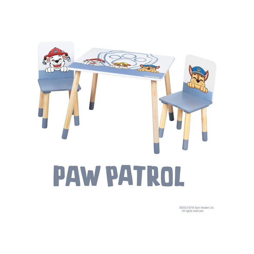 Roba Set Table And 2 Children's Chairs - Paw Patrol - Solid Wood Legs - White / Sky / Natural