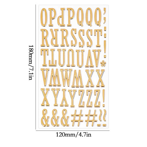 Goldene, 3D-Buchstabenaufkleber – 1 Bogen Alphabet-Set 1