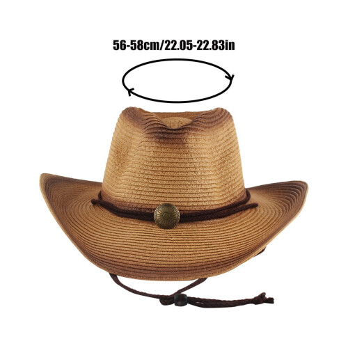 Western stråcowboyhatt med lærreim 1