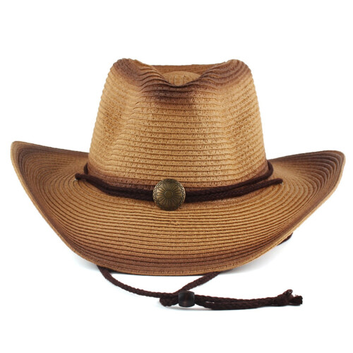 Western stråcowboyhatt med lærreim 2
