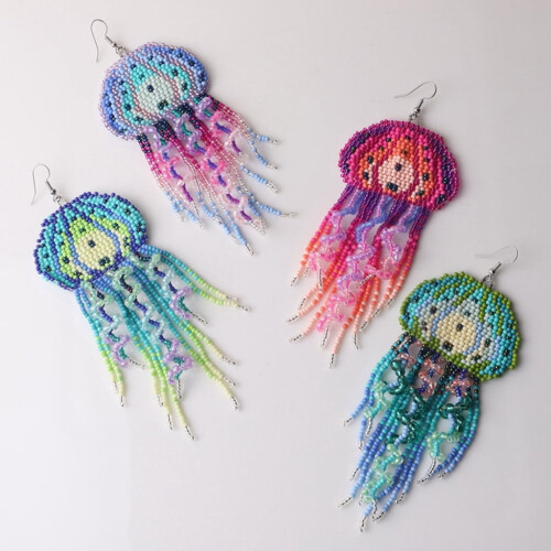 Handmade Bead Drop Earrings with Long Tassels 2