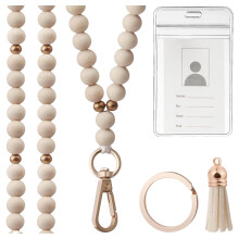 Lanière pour enseignant avec porte-badge et perles en bois, 7 modèles