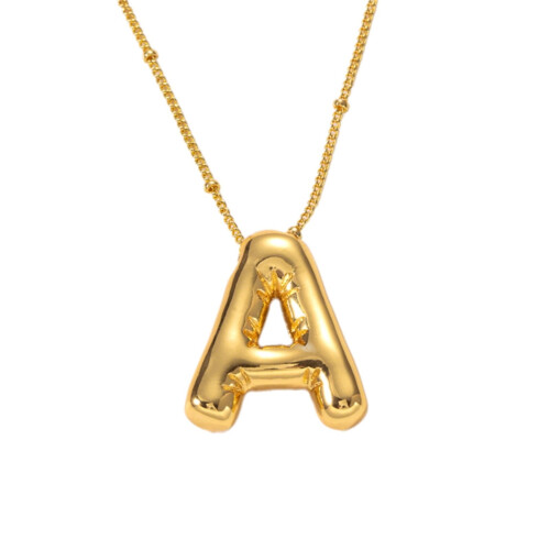 Gold Plated Bubble Letter Necklace – Initial Pendant on