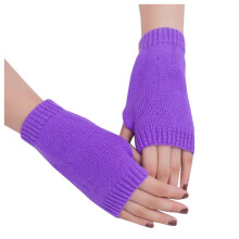 AWZXDE Fingerless Knitted Winter Gloves Purple One Size