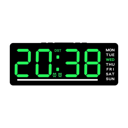 Despertador digital LED verde de 6,1 polegadas com data e temperatura.