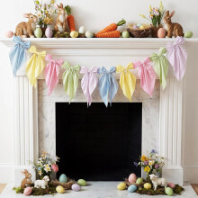 Pastelfarvet gingham sløjfe guirlande banner - satin, 2m