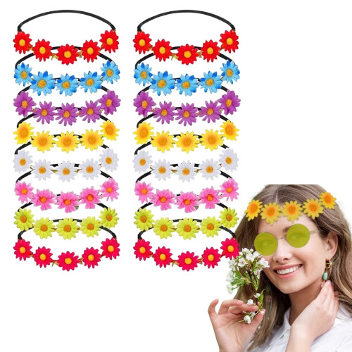16-teiliges Set mit Gänseblümchen-Haarbändern – Elastisch im Boho-Stil