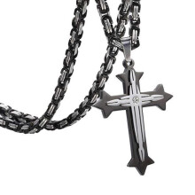 Men's Stainless Steel Cross Pendant Necklace with 5mm