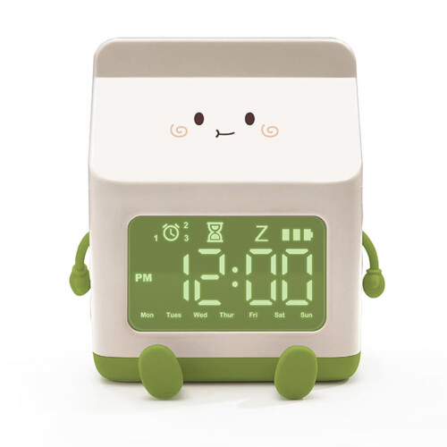 Groene melkpak wekker, met snoer, LED-display