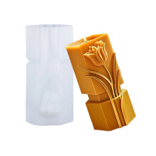 Moules de bougie en Silicone, cylindre de fleur en relief,-UN