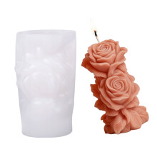 Embossed Rose Flower Cylinder Silicone Candle Molds for-A