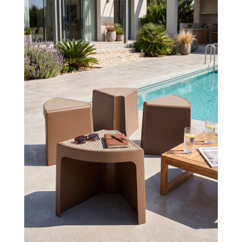 Beliani Set of 4 Garden Stools EVROS Brown 1