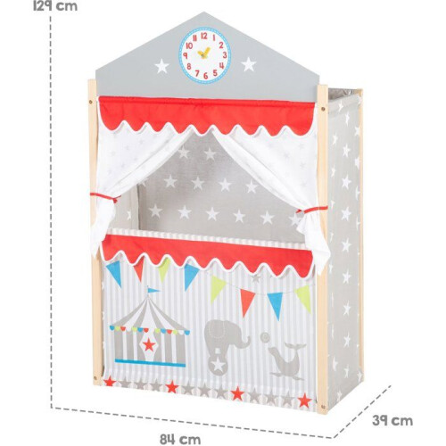 Puppet Theater - ROBA - Solid Wood Frame - Gray / Red - Clock with Hands 2