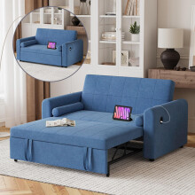 2 Seater Sofa Bed, 3-In-1 Convertible Fabric Pull Out Sleeper Sofa With 3-Position Adjustable Backrest, Side Pockets For Living Room,