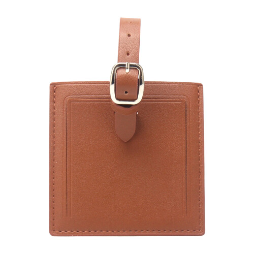 Simple Square PU Leather Luggage Labels Easy Installation-brown