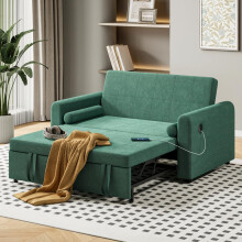 2 Seater Sofa Bed, 3-In-1 Convertible Comfy Pull Out Sleeper Sofa With 3-Position Adjustable Backrest, Side Pockets For Living Room, Guest Room