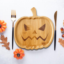 Dřevěný halloweenský dýňový a duchový tác