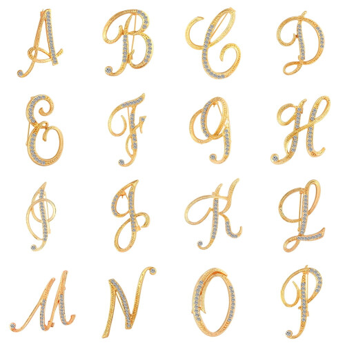 Strasszos ábécés bross kitűző - ezüst, 3cm