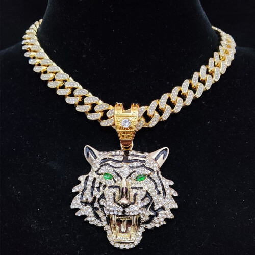 Κολιέ μενταγιόν 3D Tiger σε ασήμι ή χρυσό, κουβανέζικο 13 χιλιοστά