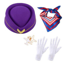 Ensemble de costume d'hôtesse de l'air pour femme : chapeau, écharpe, gants,