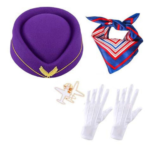 Set da assistente di volo da donna: cappello, sciarpa, guanti,