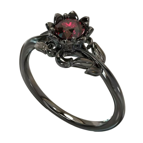 Skull Gothic Ring Black Gold Heart with Zirconia