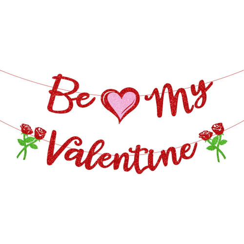 Glitterrødt Valentinsbanner med roser og hjerter
