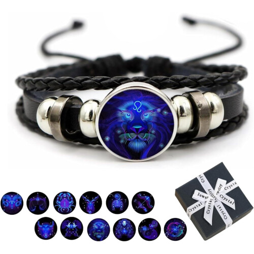 Verstelbare leren armband met sterrenbeeld (12 tekens)