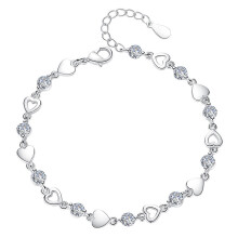 Crystal Heart Charm Bracelet 925 Sterling Silver