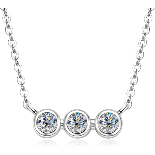 Κολιέ μενταγιόν Moissanite 3 Stone από ασήμι 925