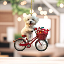 Akryl julekugle med hvalp og cykel til Valentinsdag