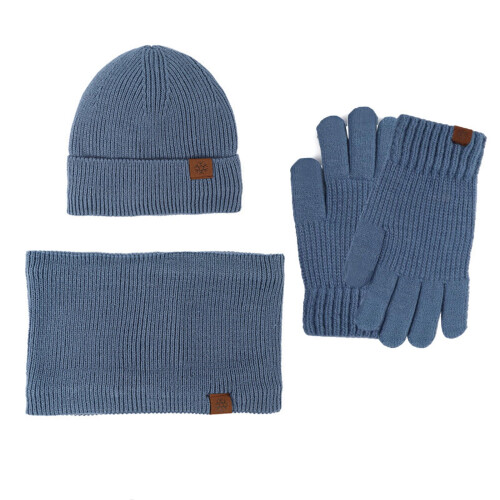 Ensemble bonnet, écharpe et gants d'hiver en maille – Bleu 1