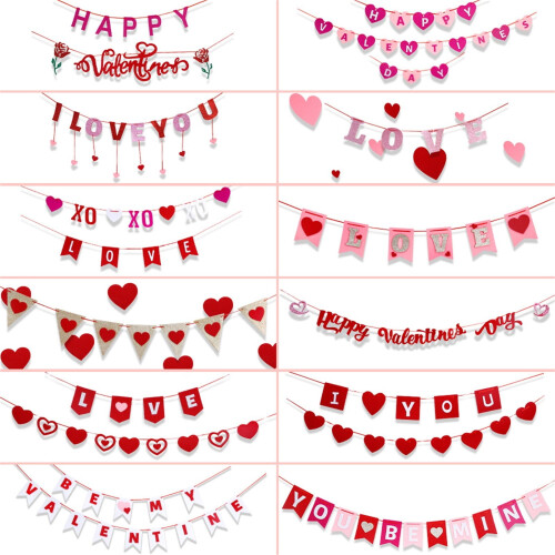 Valentinsdag Glitter Hjerte & Blomsterkirs Banner 1