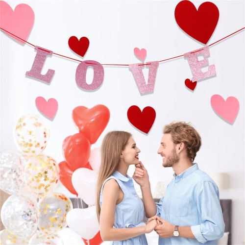 Valentinsdag Glitter Hjerte & Blomsterkirs Banner 2