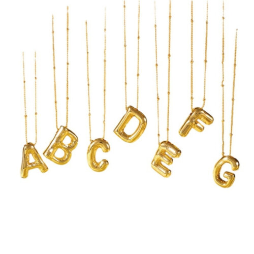 Gold Plated Bubble Letter Necklace – Initial Pendant on 1