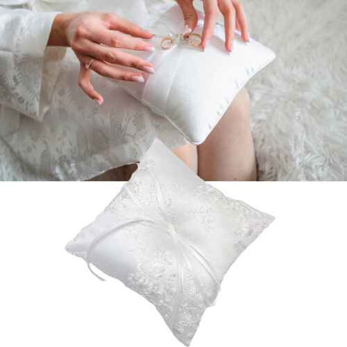 Decorative Wedding Rings Holder Pillow Features Lace And Beads 1