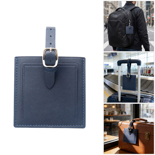 Simple Square PU Leather Luggage Labels Easy Installation-brown 2