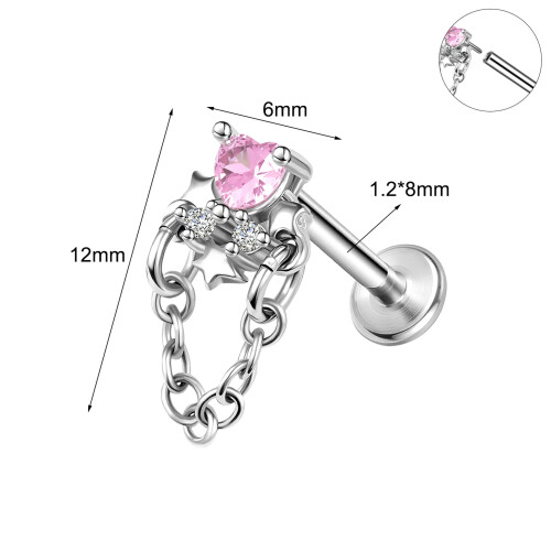 16g Labret-læbestift i rustfrit stål med cz - 10mm 1