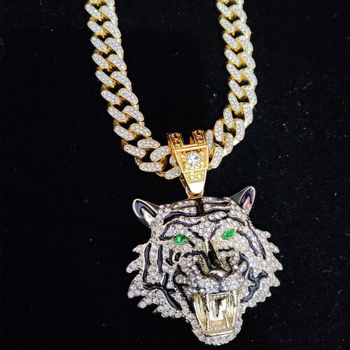 Κολιέ μενταγιόν 3D Tiger σε ασήμι ή χρυσό, κουβανέζικο 13 χιλιοστά 2